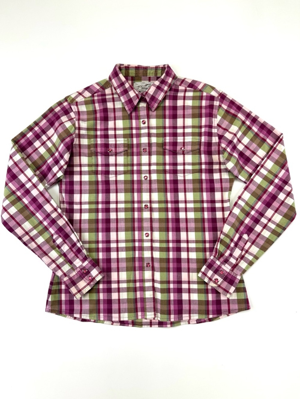 Wrangler Plaid Western Snap Shirt Small Wine Green Ranch Cowgirl Rodeo Country